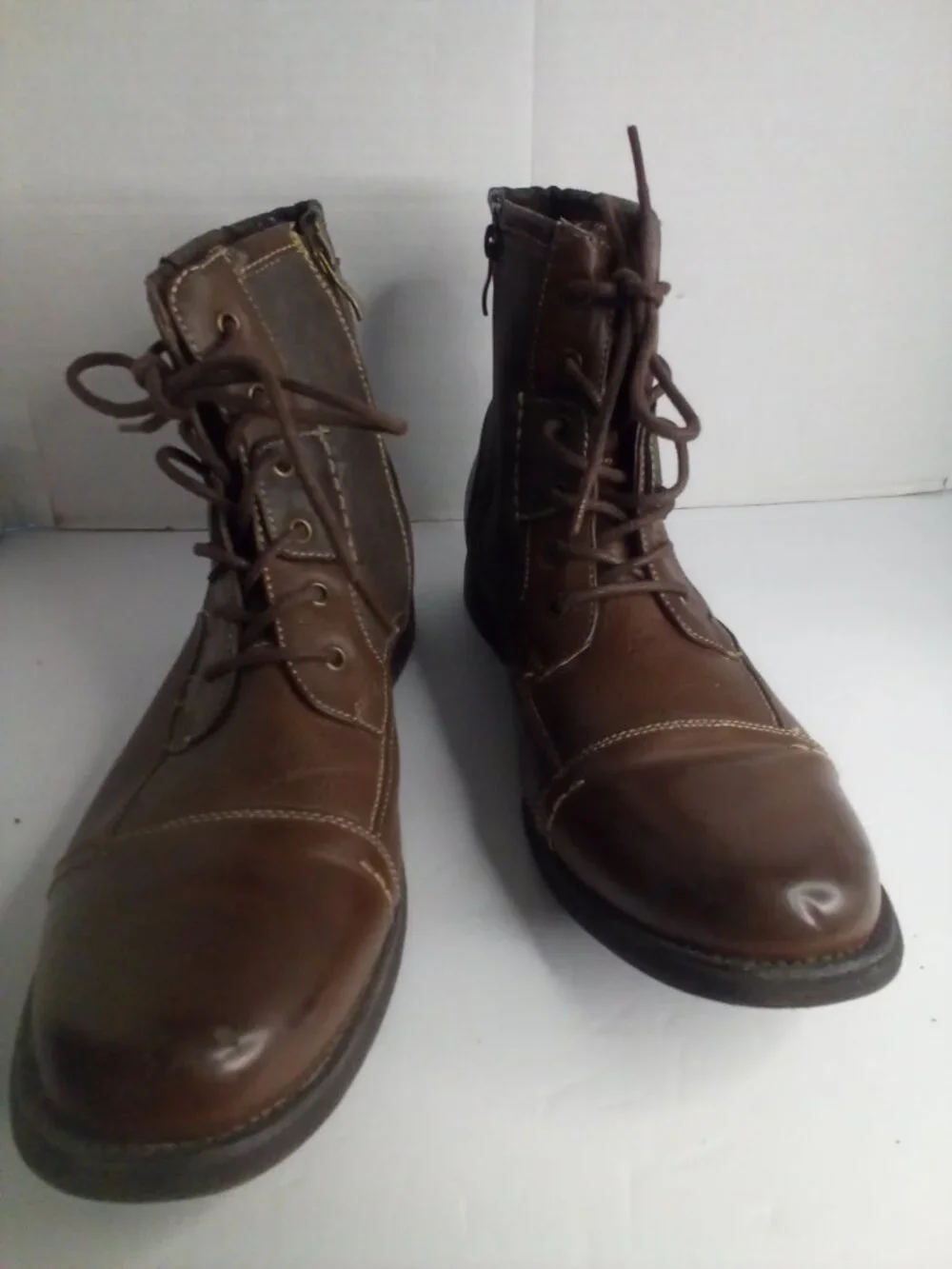 Steve Madden Boots Men 11.5 M Lace Up Zipper Leather Ankle